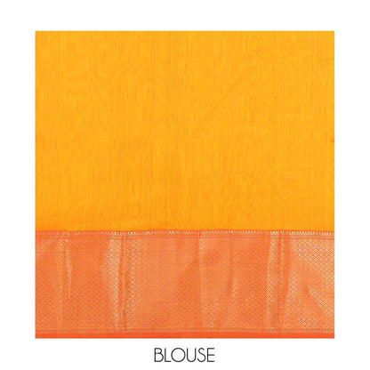 Pothys Orange Zari Buttas Maheshwari Cotton Saree, a Contrast Traditional Zari Border, Pallu of Zari Buttas, and a Matching Blouse