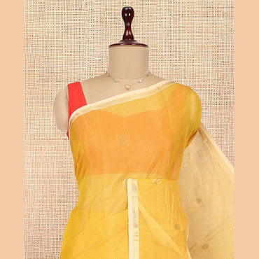 Pothys Yellow Maheshwari Cotton Saree, Subtly Woven with Zari Buttas, a Contrast Piping Zari Border, Pallu of Zari Design, and a Matching Blouse