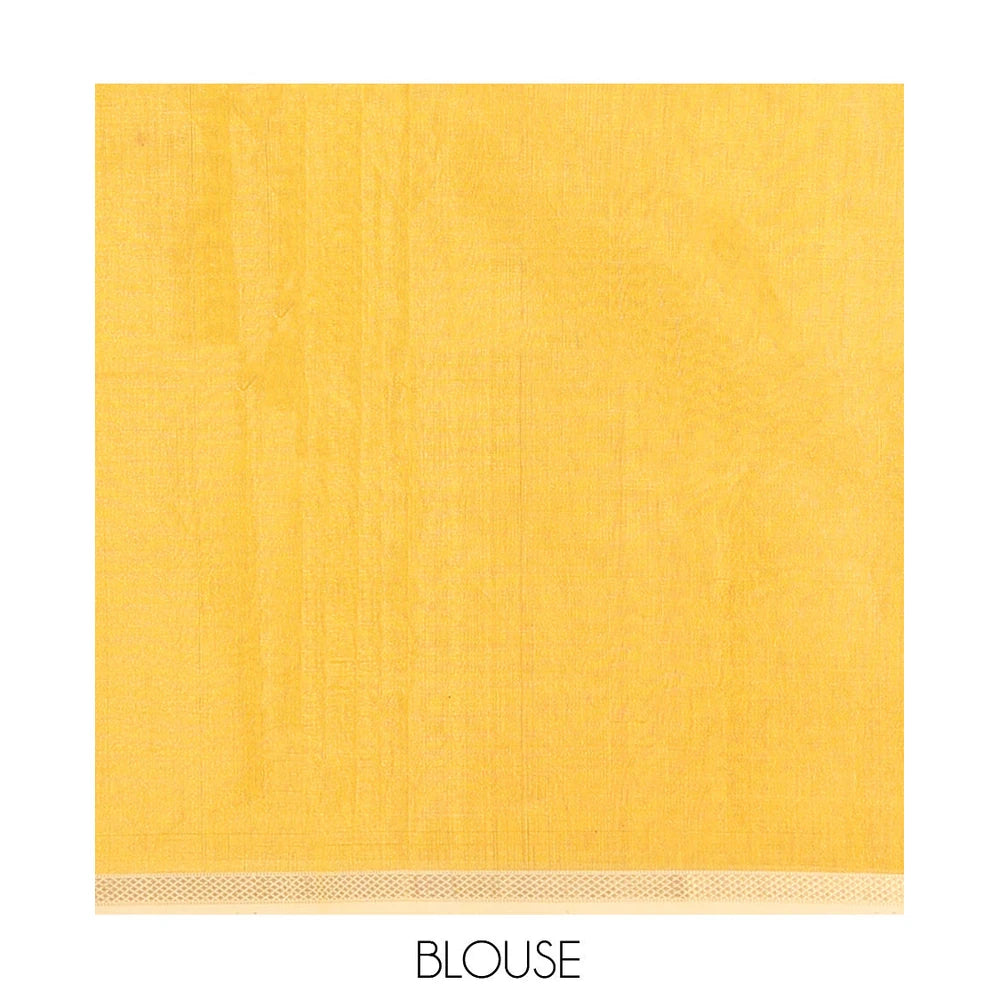 Pothys Yellow Maheshwari Cotton Saree, Subtly Woven with Zari Buttas, a Contrast Piping Zari Border, Pallu of Zari Design, and a Matching Blouse