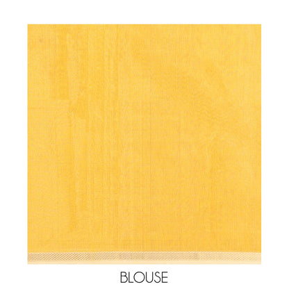 Pothys Yellow Maheshwari Cotton Saree, Subtly Woven with Zari Buttas, a Contrast Piping Zari Border, Pallu of Zari Design, and a Matching Blouse