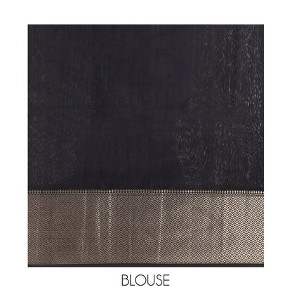 Pothys M.s Blue Maheshwari Cotton Saree, Ornamented with Zari Buttas, a Contrast Chevron Striped Border, Zari Buttas Woven Pallu, and a Contrast Blouse