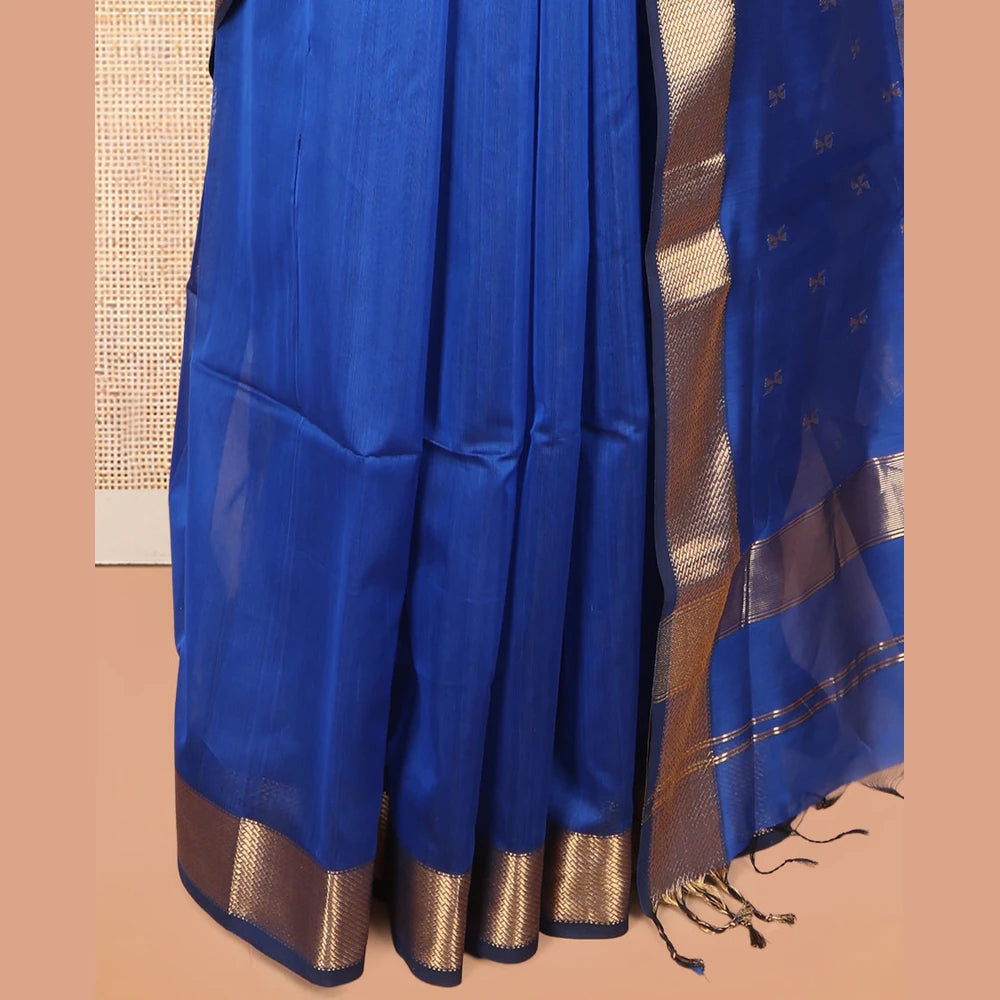 Pothys M.s Blue Maheshwari Cotton Saree, Embellished with Zari Buttas, a Contrast Zari Border, Zari Buttas Woven Pallu, and a Matching Blouse
