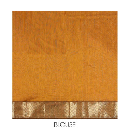 Pothys Mustard Maheshwari Cotton Saree, Ornamented with Zari Buttas, a Contrast Traditional Zari Border, Zari Buttas Woven Pallu, and a Matching Blouse