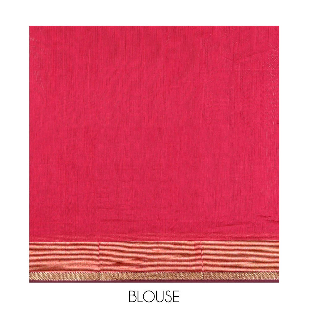 Pothys Red Maheshwari Cotton Saree, Decorated with Zari Buttas, a Traditional Zari Border, Zari Gleamed Up Pallu, and a Matching Blouse