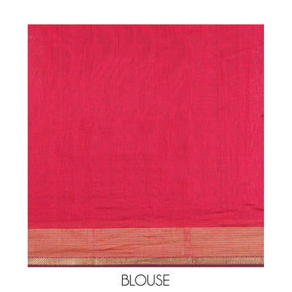 Pothys Red Maheshwari Cotton Saree, Decorated with Zari Buttas, a Traditional Zari Border, Zari Gleamed Up Pallu, and a Matching Blouse