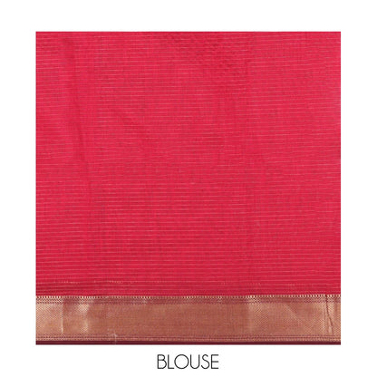 Pothys Red Maheshwari Cotton Saree, Woven with Zari Checks, a Traditional Zari Border, Gleaming Zari Pallu, and a Matching Blouse