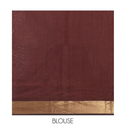 Pothys Brown Maheshwari Cotton Saree, Enriched with Zari Buttas, a Traditional Zari Border, Zari Woven Pallu, and a Matching Blouse
