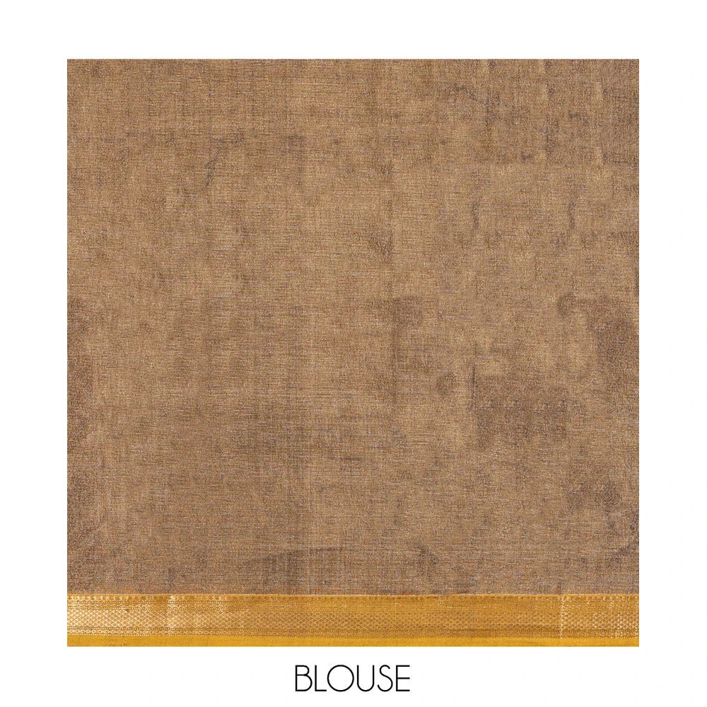 Pothys Brown Plain Maheshwari Cotton Saree, a Contrast Traditional Zari Border, Zari Striped Pallu, and a Matching Blouse