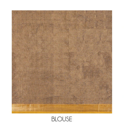Pothys Brown Plain Maheshwari Cotton Saree, a Contrast Traditional Zari Border, Zari Striped Pallu, and a Matching Blouse