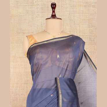 Pothys Blue Maheshwari Cotton Saree, Enthralled with Zari Buttas, a Zari Piping Border, Zari Buttas Pallu, and a Matching Blouse