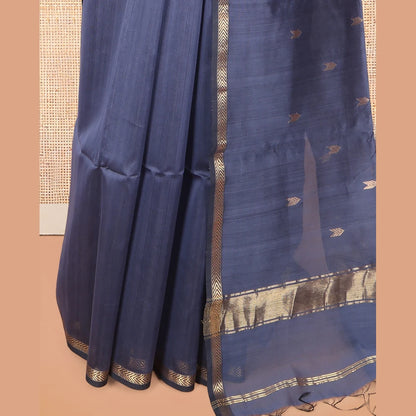 Pothys Blue Maheshwari Cotton Saree, Enthralled with Zari Buttas, a Zari Piping Border, Zari Buttas Pallu, and a Matching Blouse