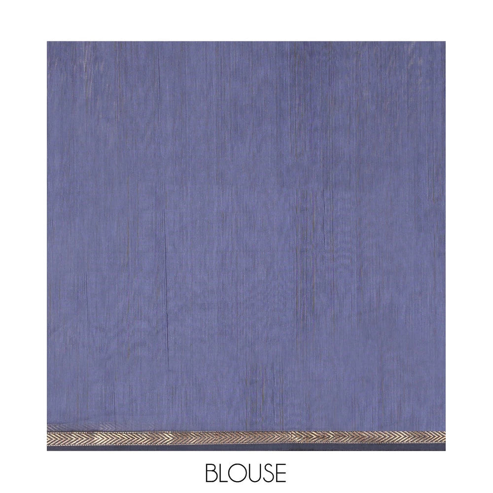 Pothys Blue Maheshwari Cotton Saree, Enthralled with Zari Buttas, a Zari Piping Border, Zari Buttas Pallu, and a Matching Blouse