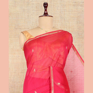 Pothys Red Maheshwari Cotton Saree, Detailed with Zari Buttas, a Zari Border, Zari Buttas Pallu, and a Matching Blouse