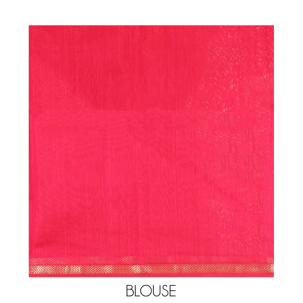Pothys Red Maheshwari Cotton Saree, Detailed with Zari Buttas, a Zari Border, Zari Buttas Pallu, and a Matching Blouse