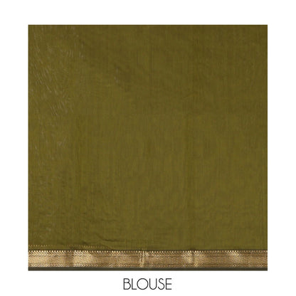 Pothys Green Maheshwari Cotton Saree, Bedecked with Zari Buttas, a Traditional Zari Border, Zari Woven Pallu, and a Matching Blouse