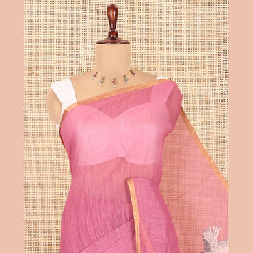 Pothys Borderless Pink Linen Cotton Saree, Adorned with Crane Motifs Print, and a Matching Blouse