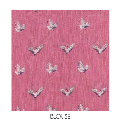 Pothys Borderless Pink Linen Cotton Saree, Adorned with Crane Motifs Print, and a Matching Blouse
