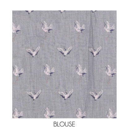 Pothys Borderless Grey Linen Cotton Saree, Adorned with Crane Motifs Print, and a Matching Blouse