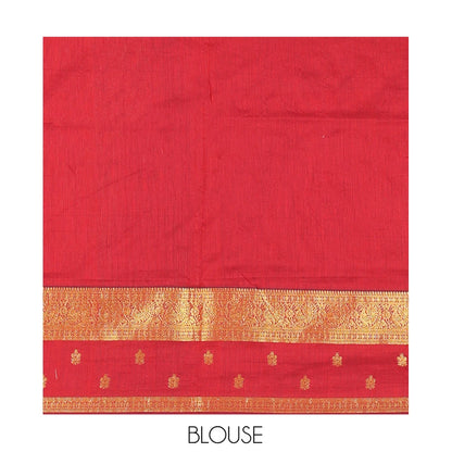 Pothys Maroon Kalyani Cotton Saree, Delicately Woven with Buttas, a Traditional Zari Border, Grand Pallu, and a Matching Blouse