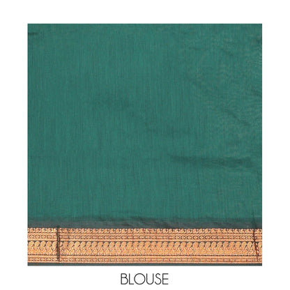 Pothys Green Kalyani Cotton Saree, Subtly Sparkled with Thread Buttas, a Contrast Traditional Zari Border, Grand Pallu, and a Contrast Blouse