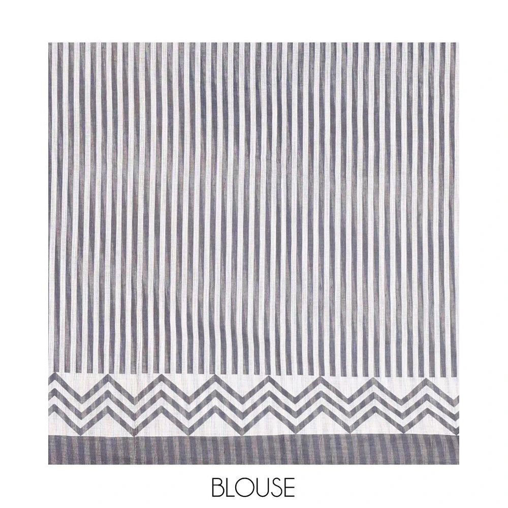 Pothys Borderless Yellow Linen Cotton Saree, Embellished with Stripes, a Self-Pallu of Stripes, and a Contrast Blouse