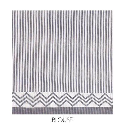 Pothys Borderless Yellow Linen Cotton Saree, Embellished with Stripes, a Self-Pallu of Stripes, and a Contrast Blouse