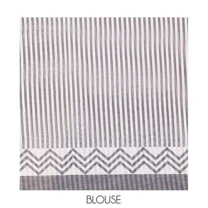 Pothys Borderless Blue Linen Cotton Saree, Ornamented with Stripes, a Self-Pallu of Stripes, and a Contrast Blouse