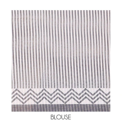 Pothys Borderless Lavender Linen Cotton Saree, Decked Up with Stripes, a Self-Pallu of Stripes, and a Contrast Blouse