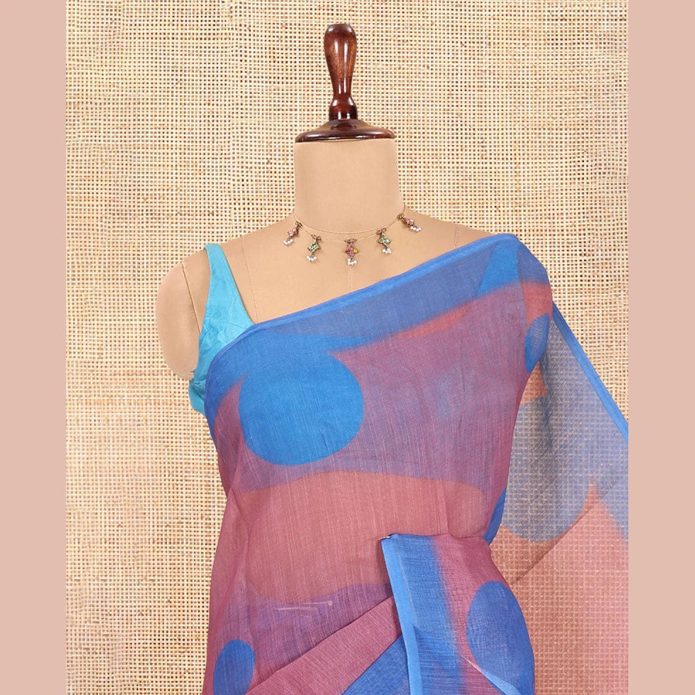 Pothys Dusky Purple Linen Cotton Saree, Subtly Sparkled with Polka Dot Buttas, a Contrast Border, a Contrast Blouse