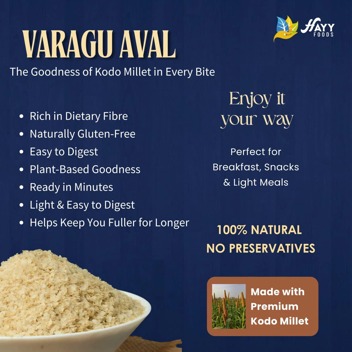 Varagu Aval Poha (Kodo Millet Flakes)