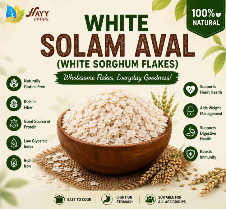 White Cholam Aval (White Sorghum Flakes) - White Jowar Poha