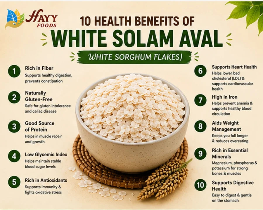White Cholam Aval (White Sorghum Flakes) - White Jowar Poha