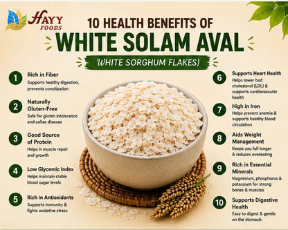White Cholam Aval (White Sorghum Flakes) - White Jowar Poha
