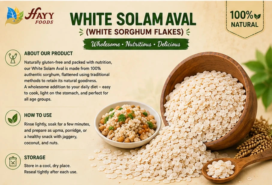 White Cholam Aval (White Sorghum Flakes) - White Jowar Poha