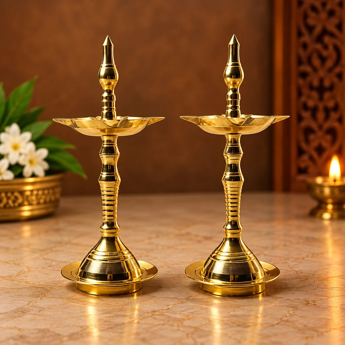Traditional Brass Kuthu Vilakku – Kerala Style (Pair)