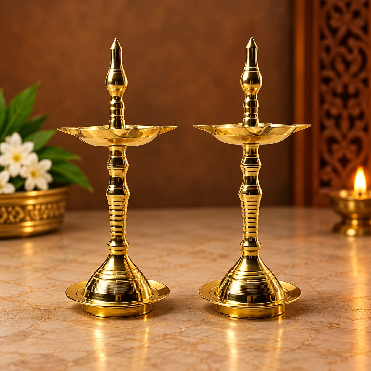 Traditional Brass Kuthu Vilakku – Kerala Style (Pair)