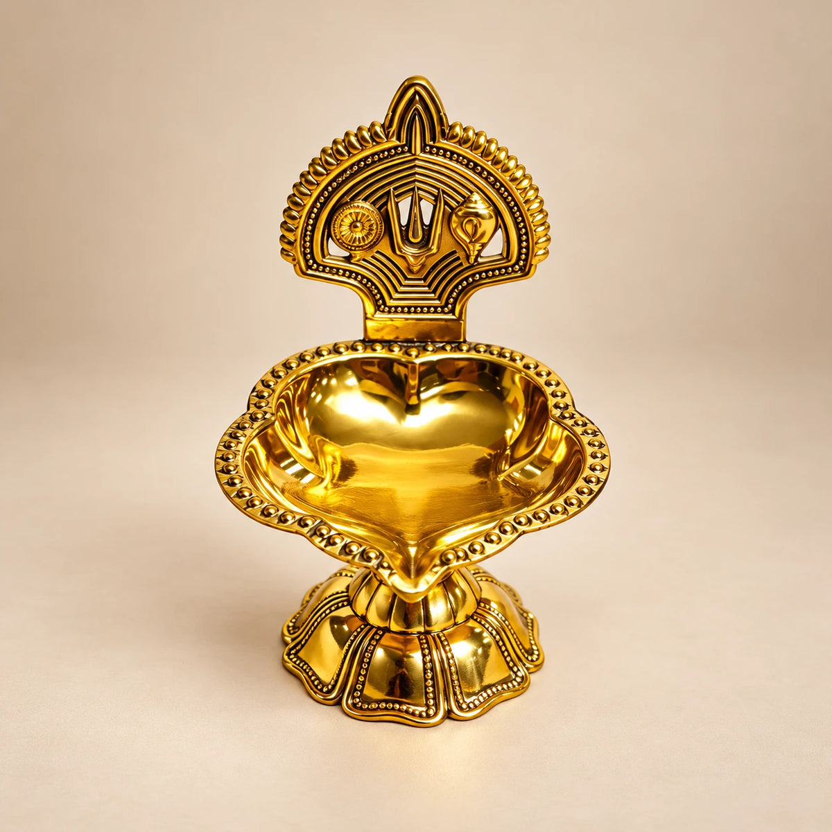 Traditional Brass Shanku Chakra Namam Diya – Decorative Pooja Oil Lamp
