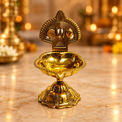 Traditional Brass Shanku Chakra Namam Diya – Decorative Pooja Oil Lamp