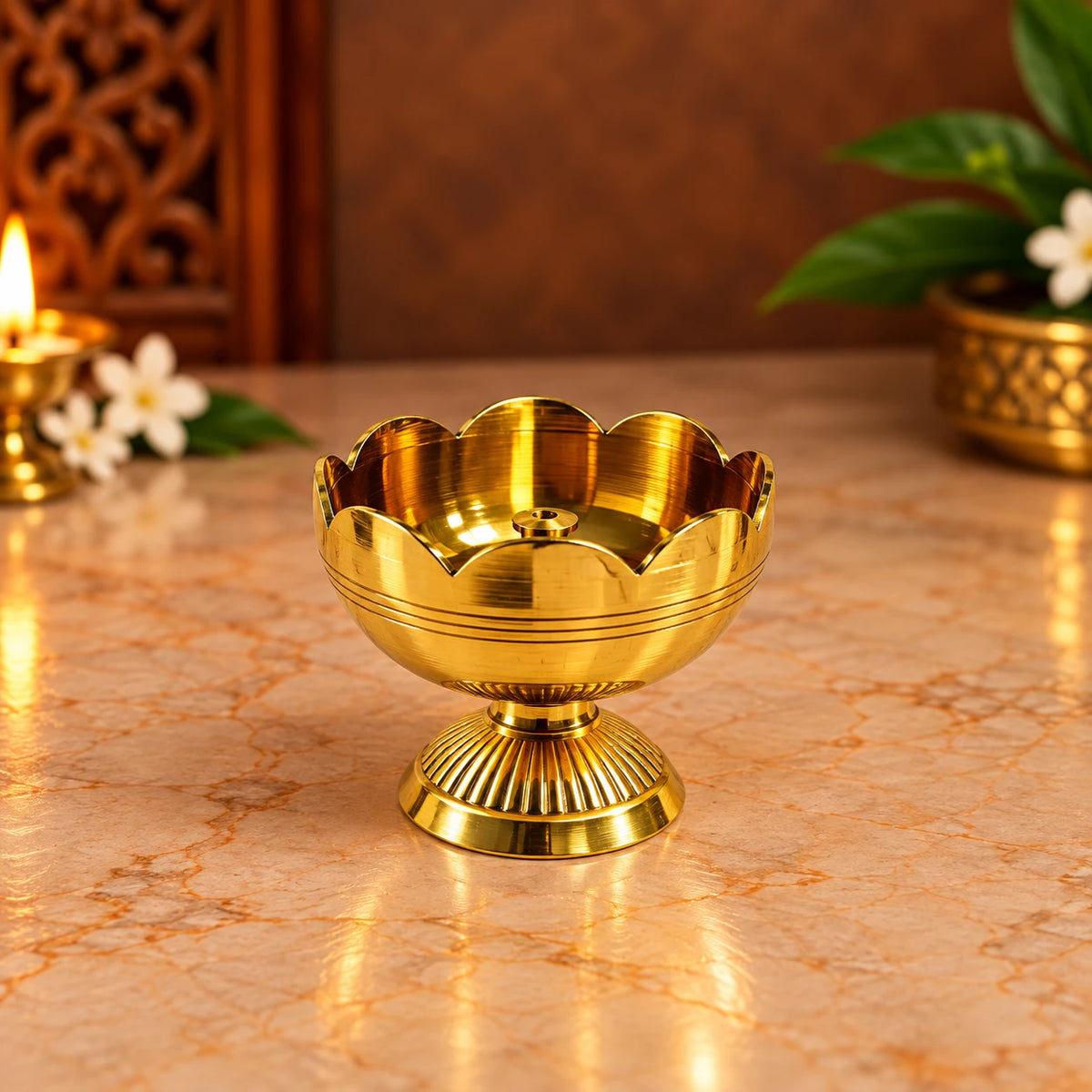 Traditional Brass Lotus Design Diya – Decorative Pooja Oil Lamp