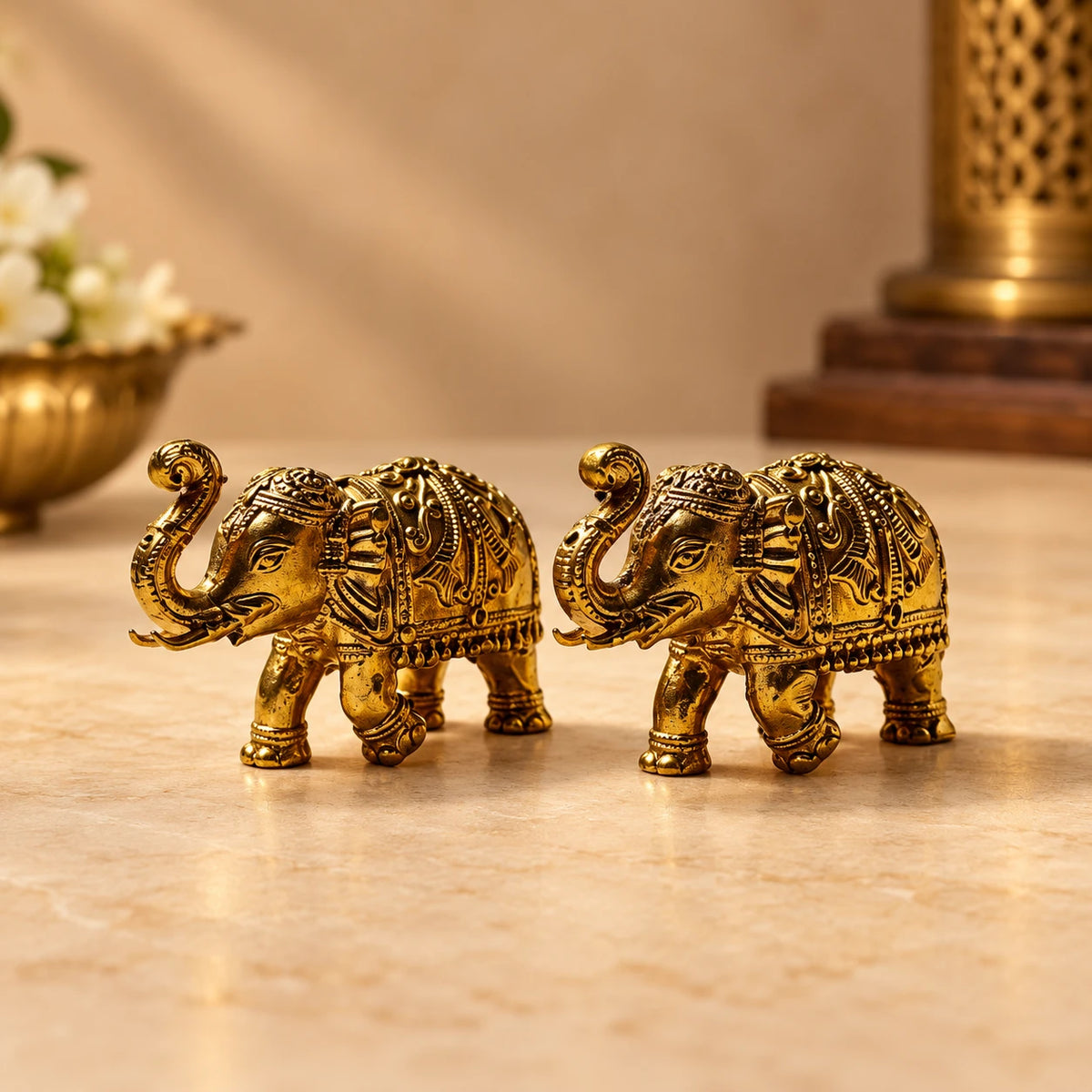 Elephant Pair - Brass