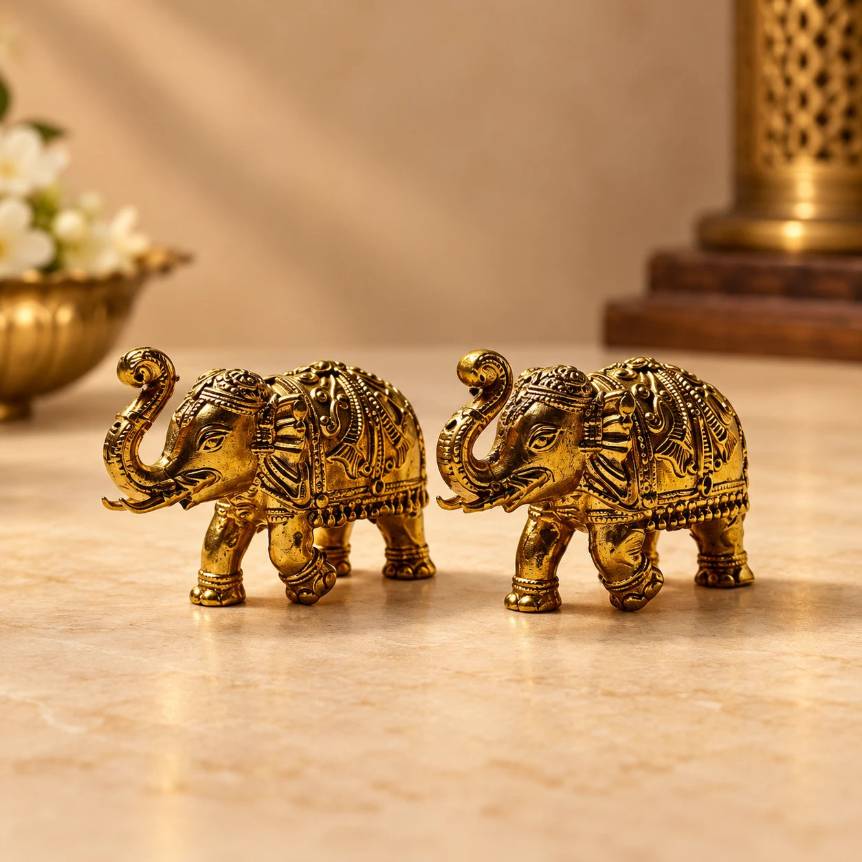 Elephant Pair - Brass