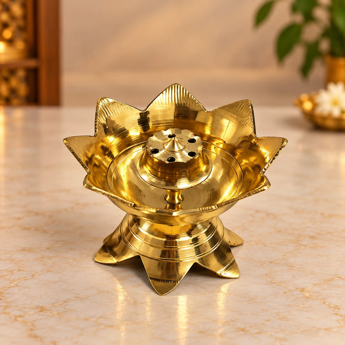Lotus Incense Stand - Brass