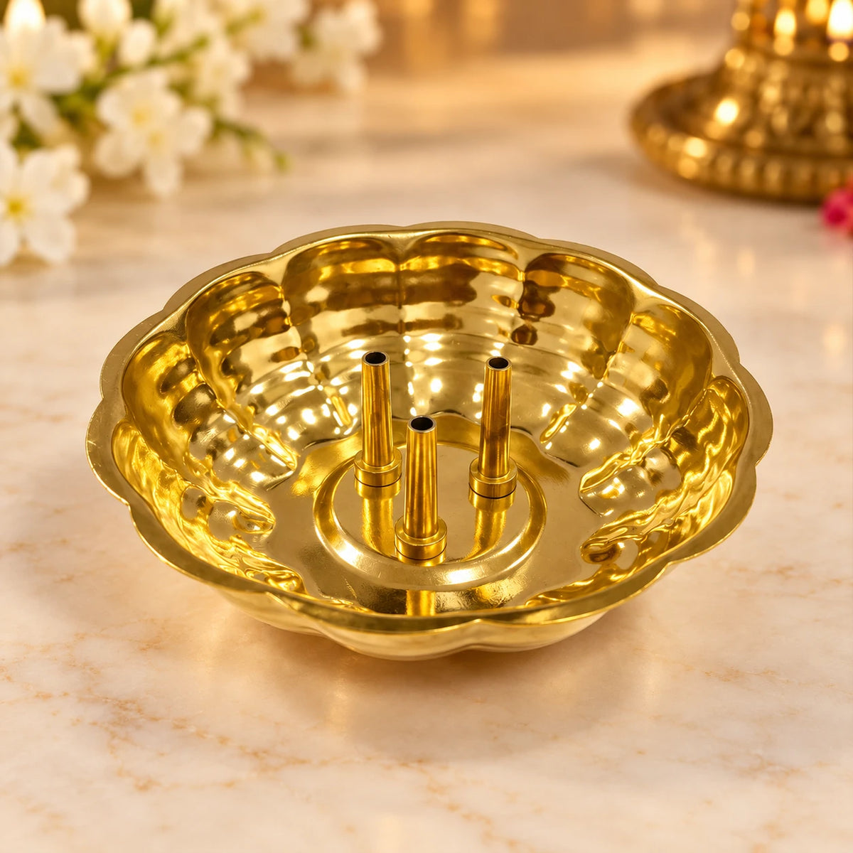 Brass Floral Incense Stand – Traditional Decorative Agarbatti Holder