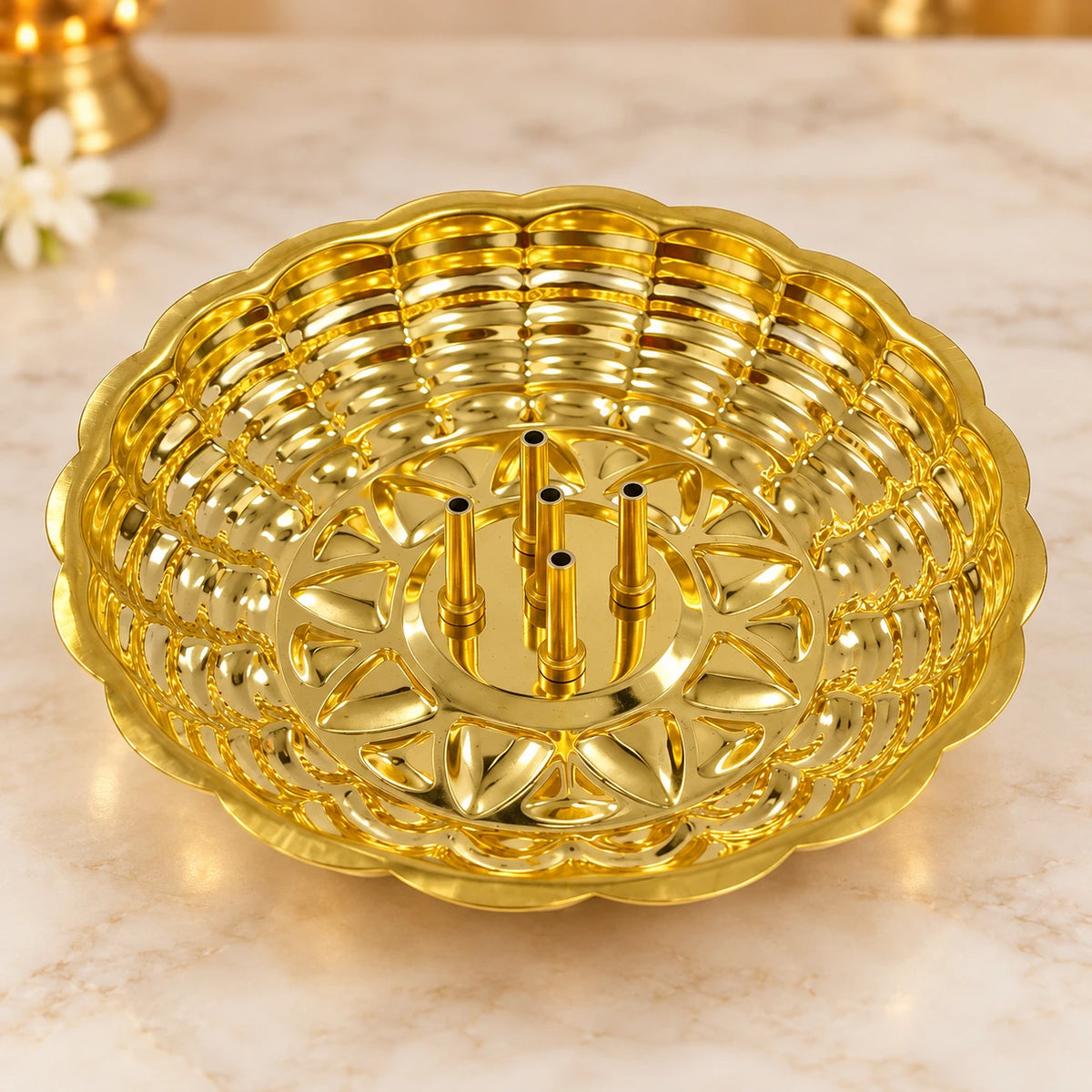 Brass Floral Incense Stand – Traditional Decorative Agarbatti Holder