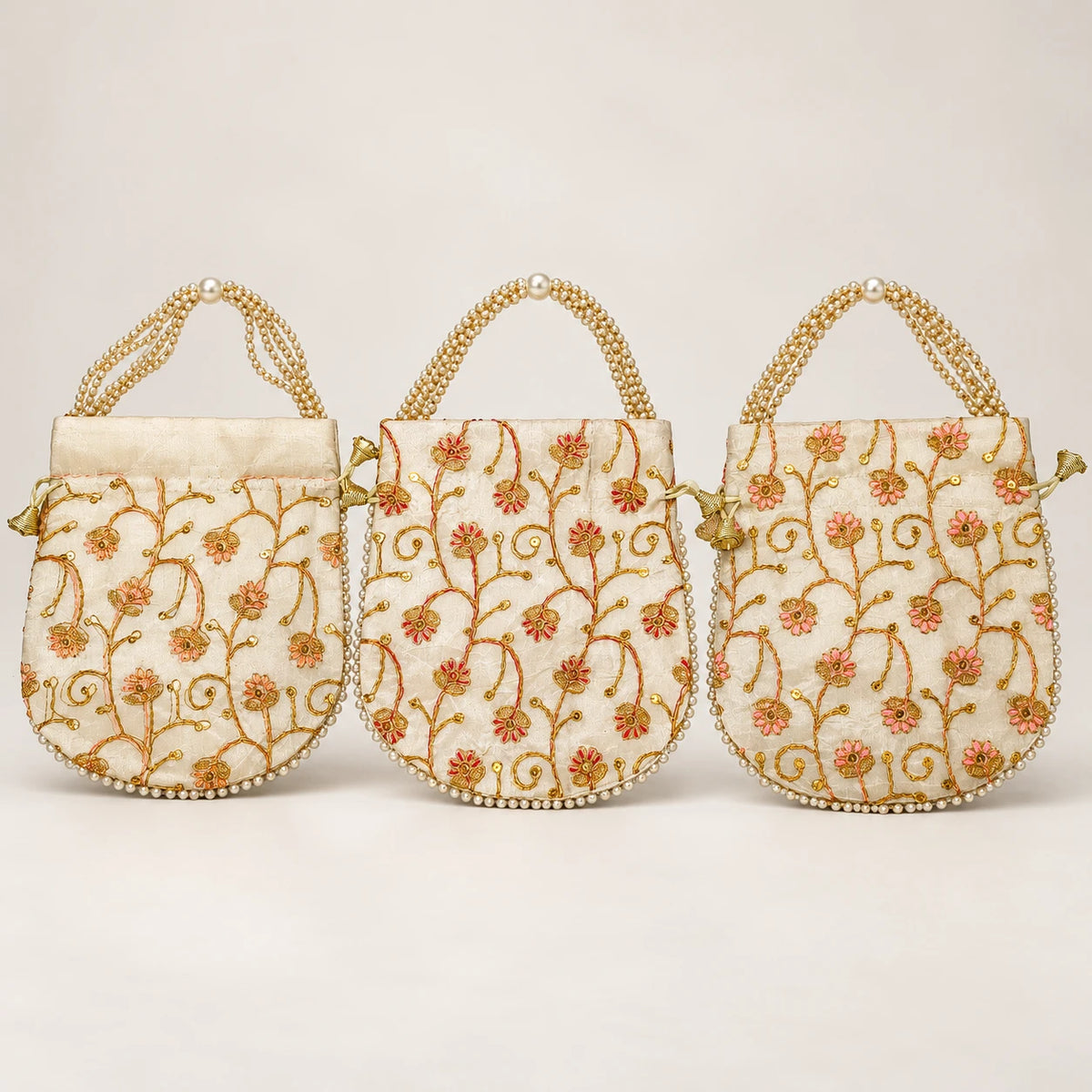 Elegant Floral Embroidered Potli Return Gift Bags