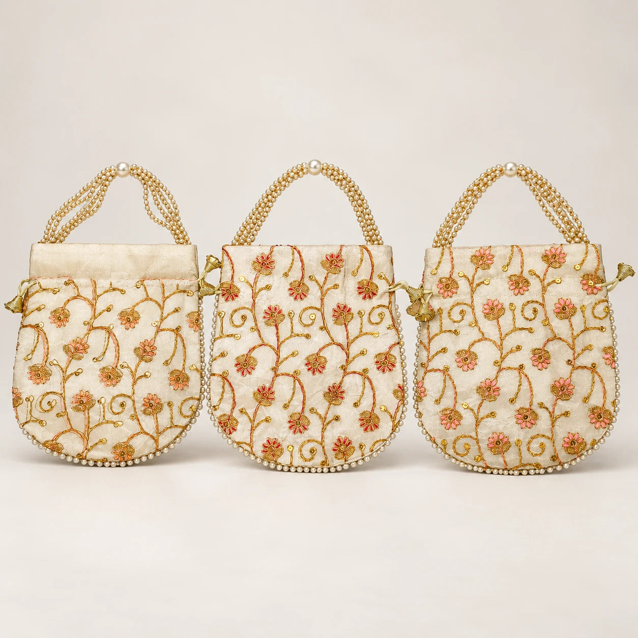 Elegant Floral Embroidered Potli Return Gift Bags