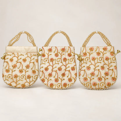 Elegant Floral Embroidered Potli Return Gift Bags