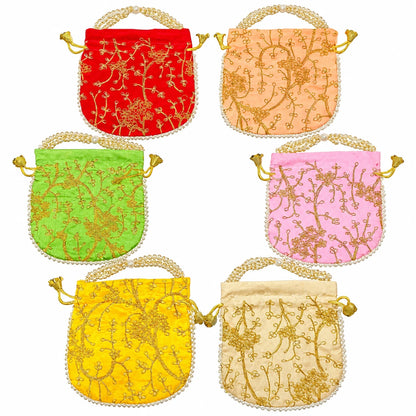 Elegant Floral Embroidered Potli Return Gift Bags