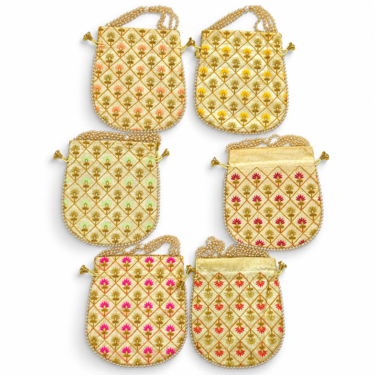 Elegant Floral Embroidered Potli Return Gift Bags