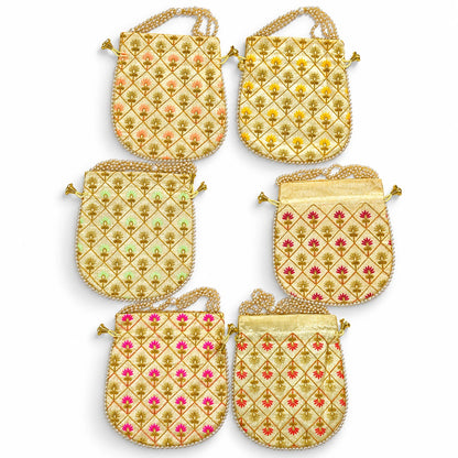Elegant Floral Embroidered Potli Return Gift Bags
